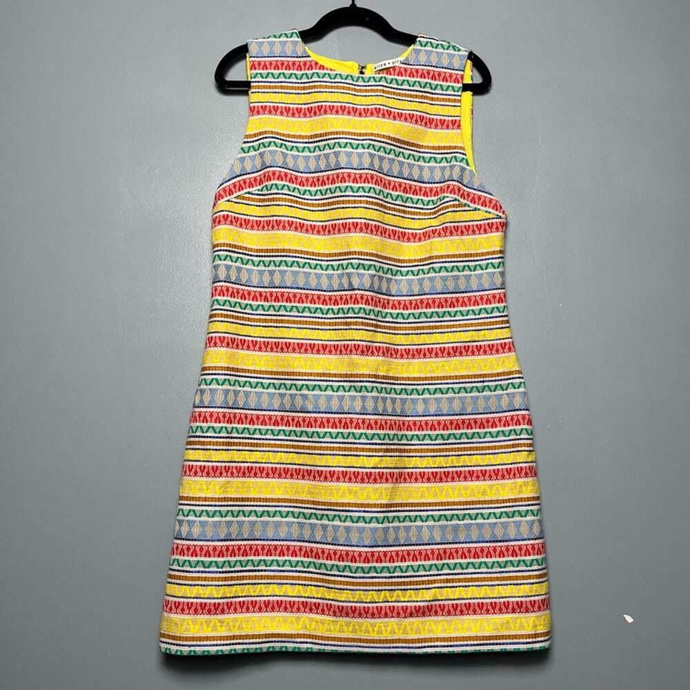 Alice + Olivia Coley Shift Mini Dress Yellow Striped Sleeveless Womens Size 14